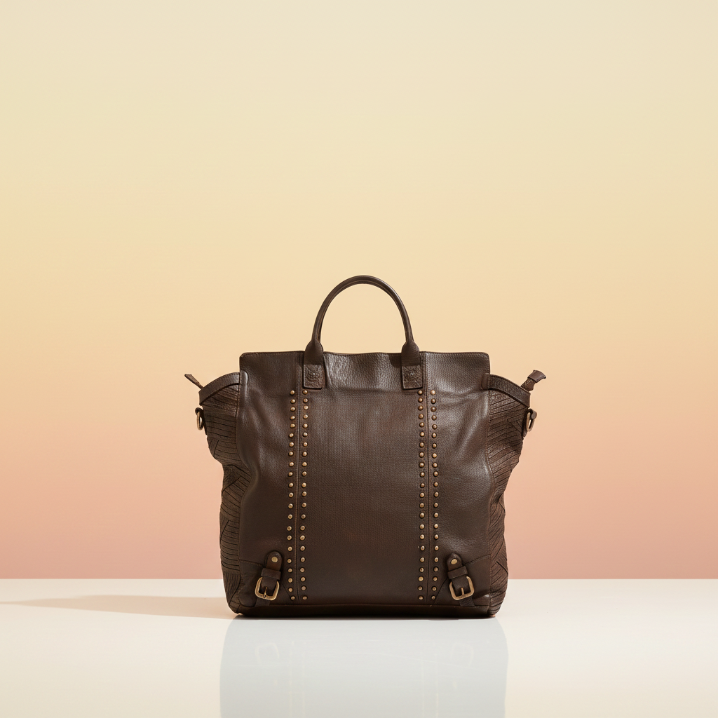 %100 El Yapımı Mat Kahve Kadın Deri Omuz Çantası - ANV003