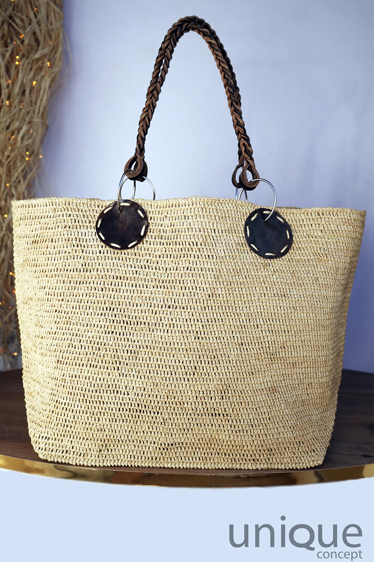 Orijinal El Yapımı Natural Kadın Rafya Omuz Çantası -CN04