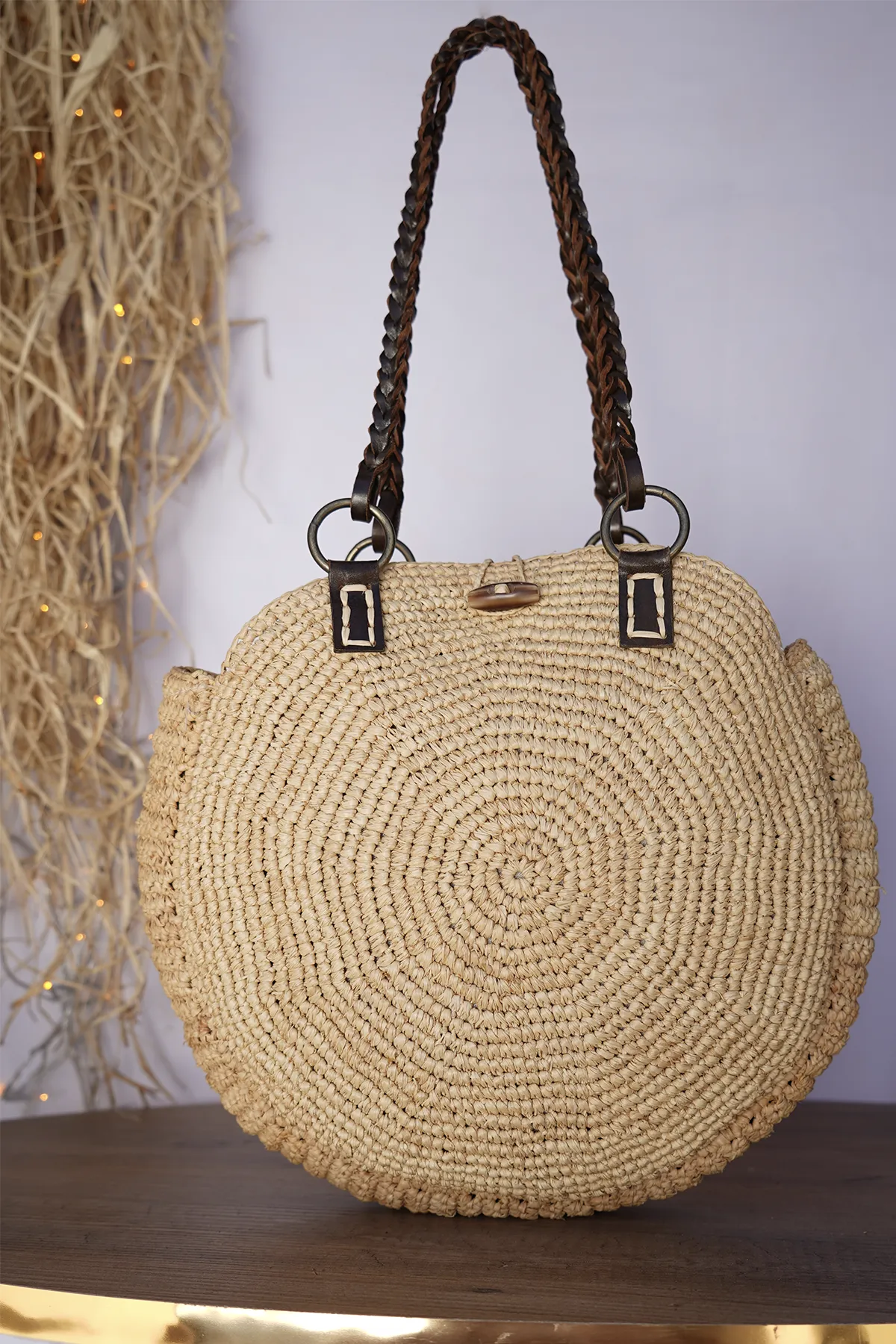 Orijinal El Yapımı Natural Kadın Rafya Omuz Çantası - CN11