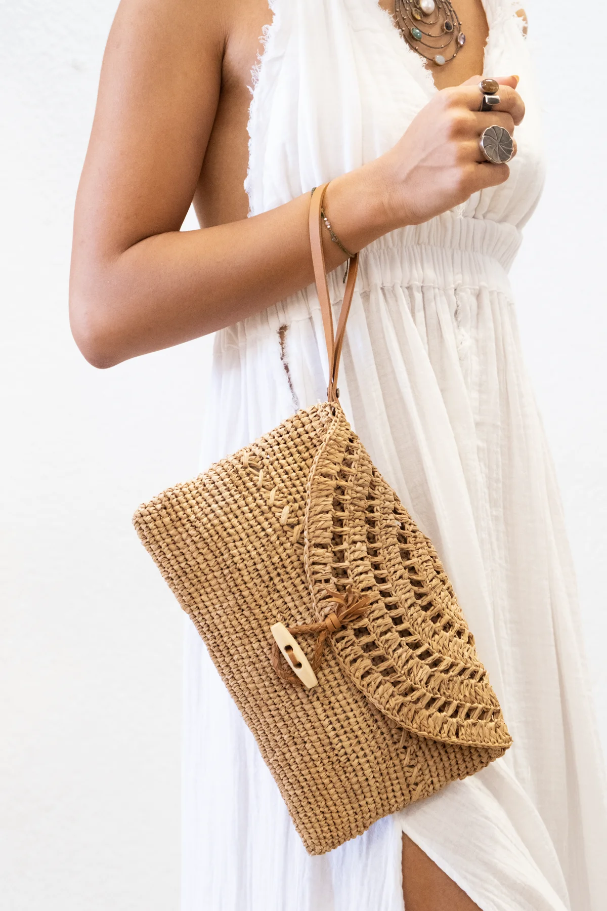 Orijinal El Yapımı Tarçın Kadın Rafya El ve Omuz Çantası - CN183