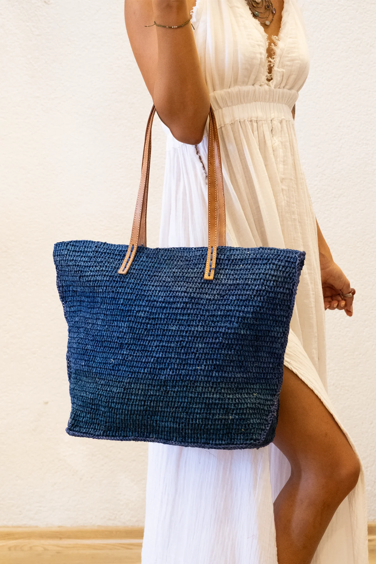 Orijinal El Yapımı Lacivert Kadın Rafya Omuz Çantası - CN205