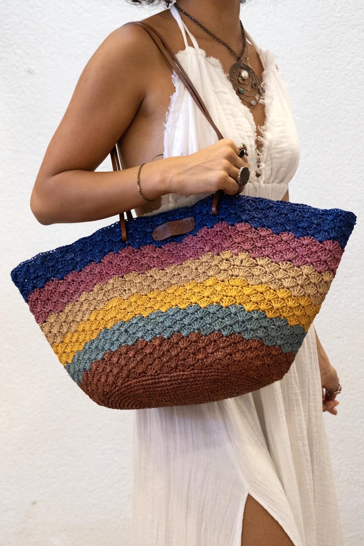 Orijinal El Yapımı Renkli Kadın Rafya Omuz Çantası - CN217