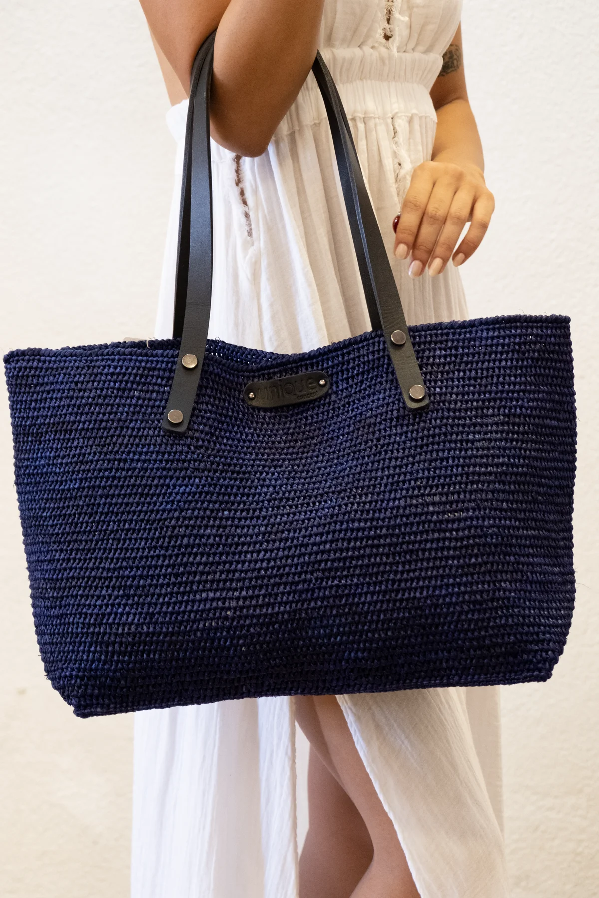 Orijinal El Yapımı Lacivert Kadın Rafya Omuz Çantası - CN231