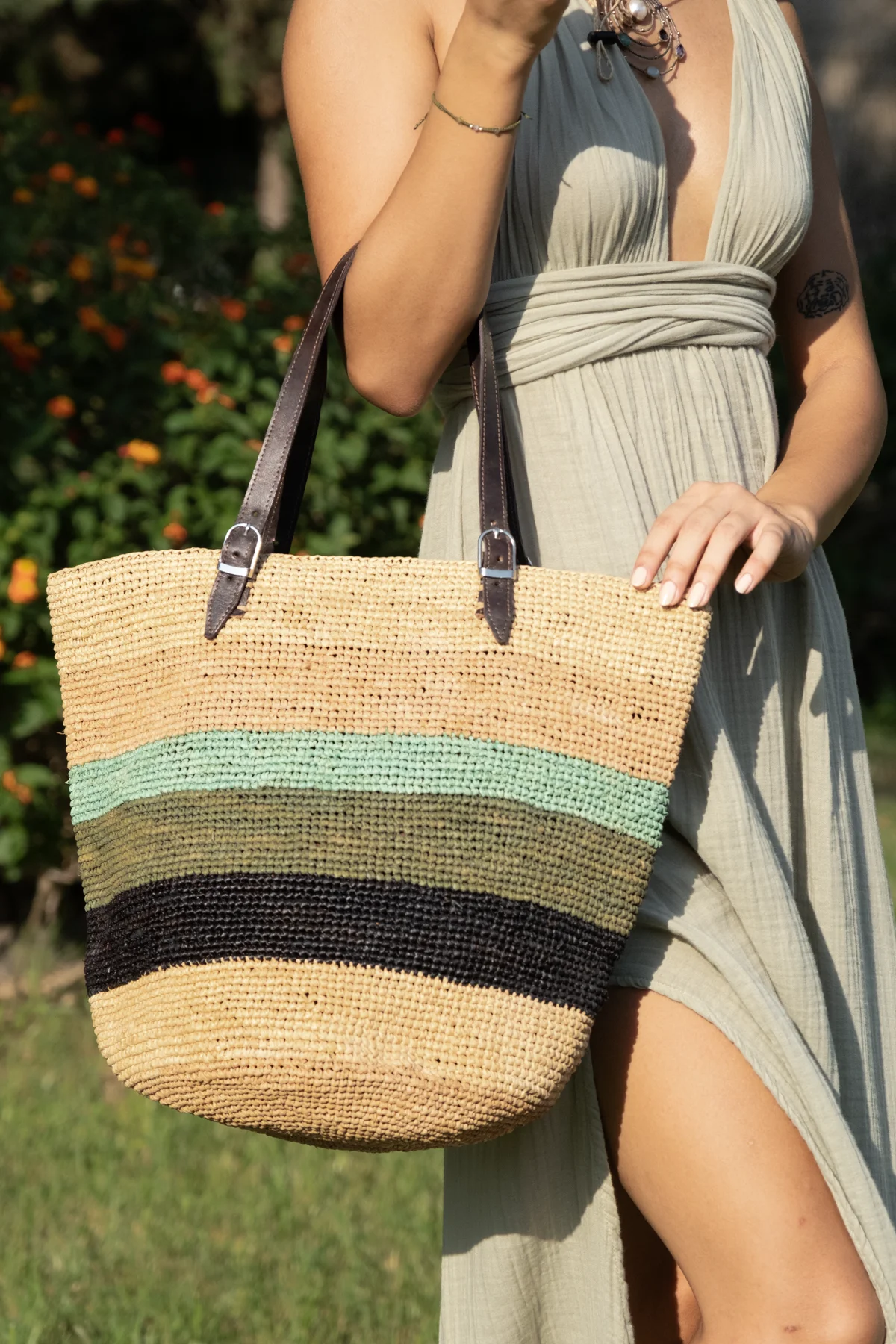 Orijinal El Yapımı Renkli Kadın Rafya Omuz Çantası - CN315