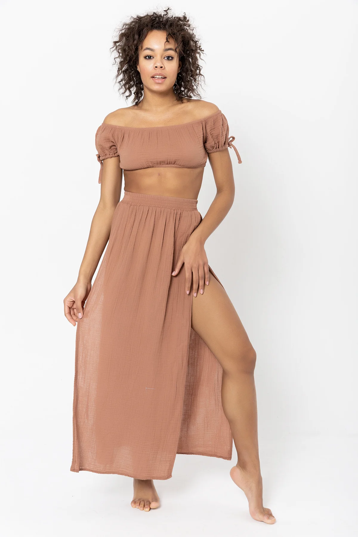 Kadın Müslin Yırtmaçlı Mocha Etek 600-3314