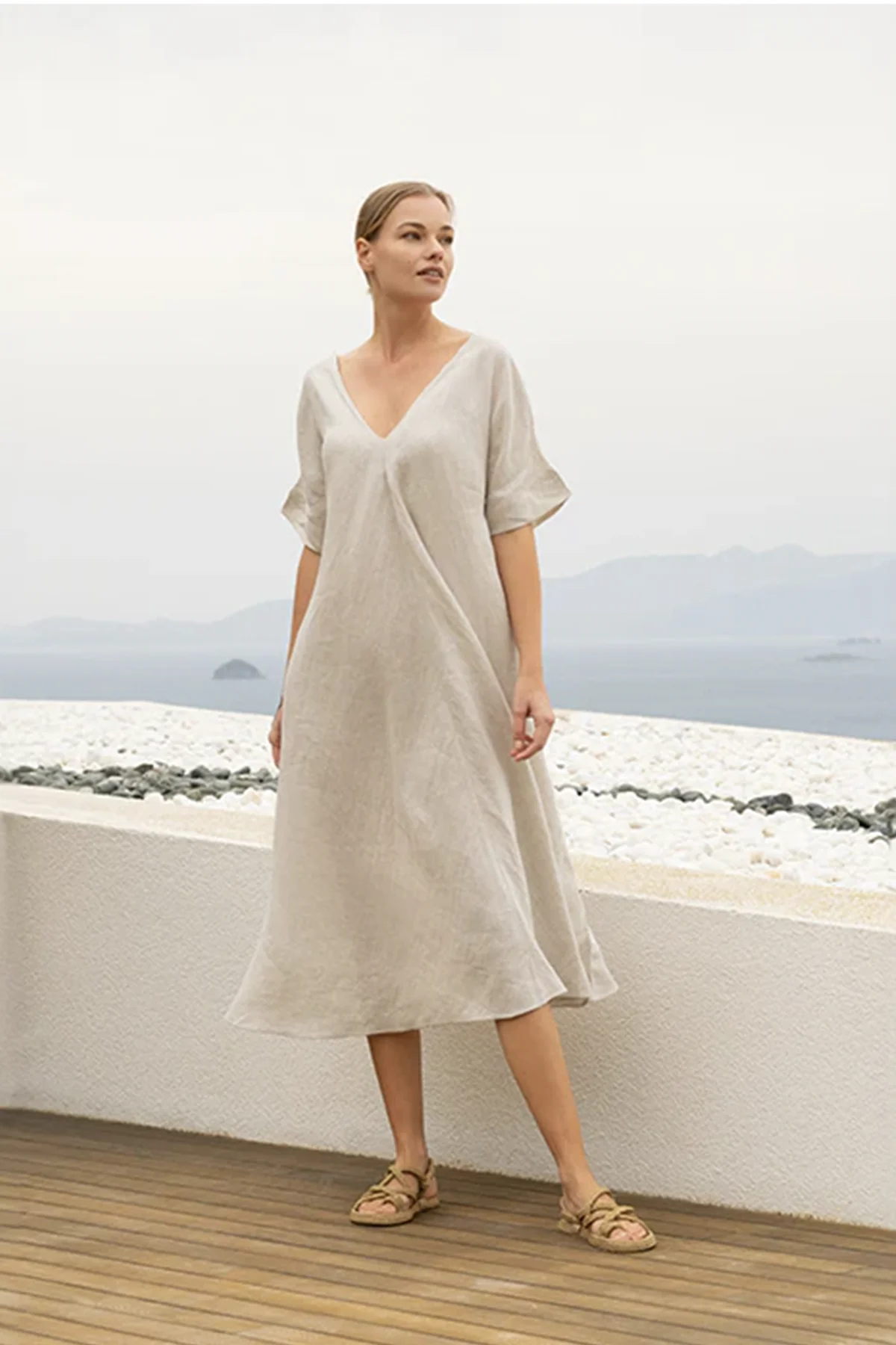 Livia Beyaz Keten Elbise