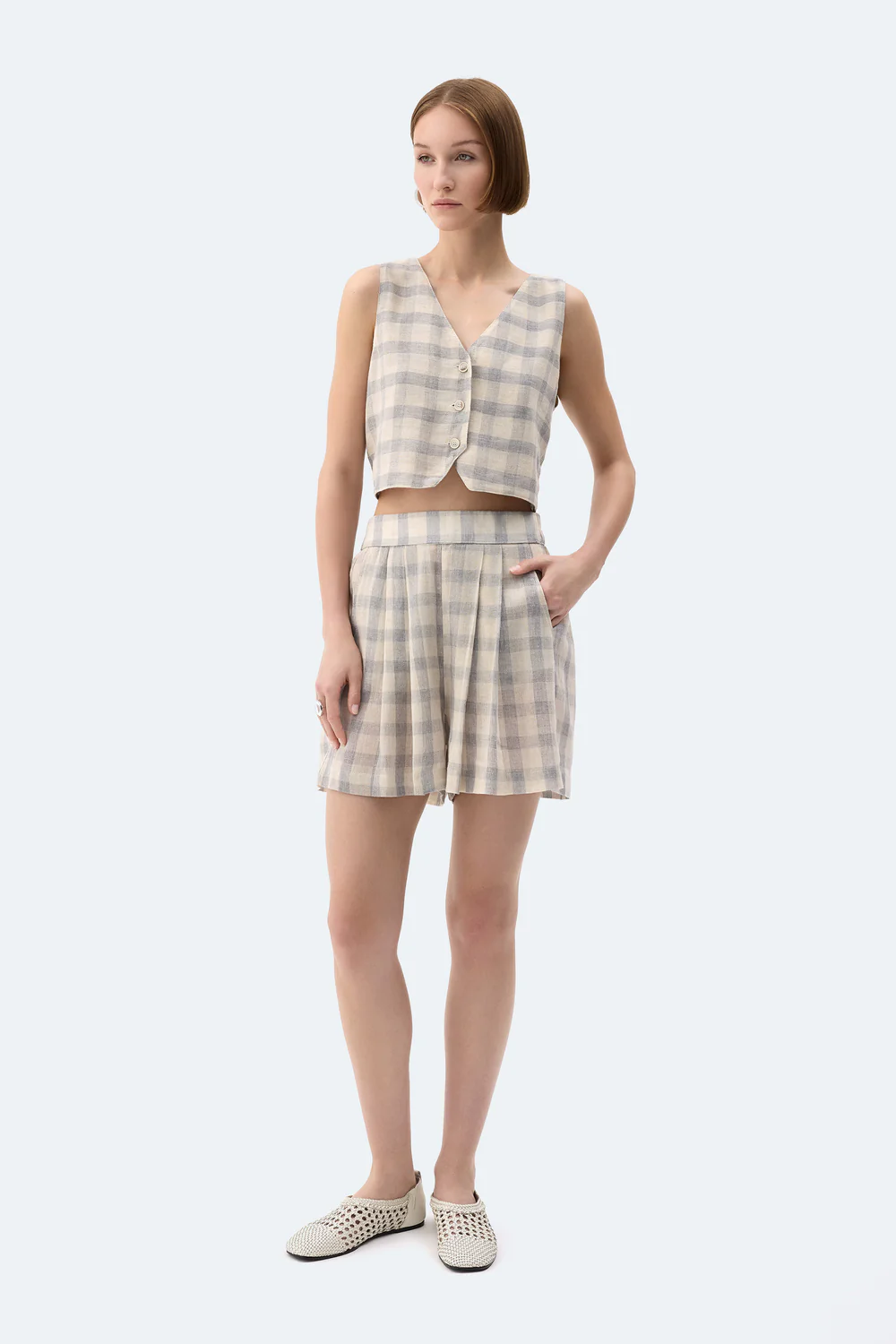 İkikız Gri Ekose Şort